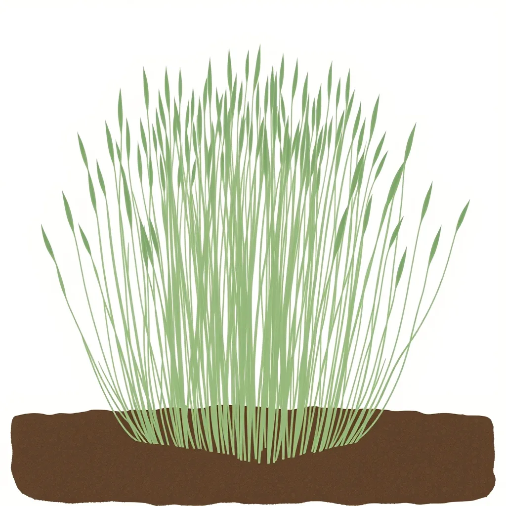 Flat illustration of a dense tuft of fine grass blades with visible soil at the base