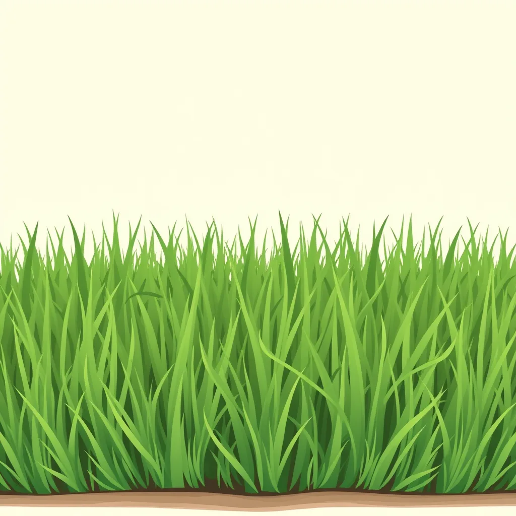 Decorative illustration of dense green turf grass seen from ground level, individual blades against a plain background