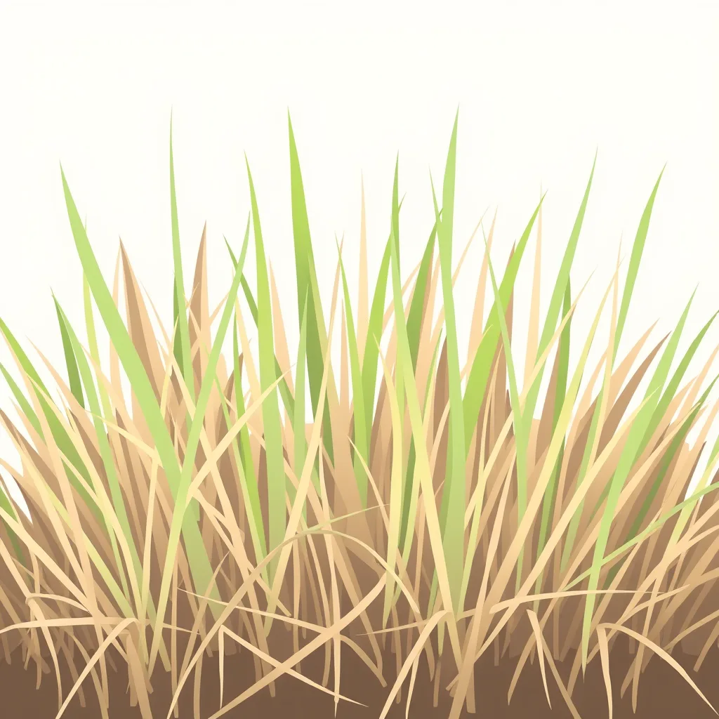 Decorative illustration of bright green grass shoots rising among dormant straw-coloured turf